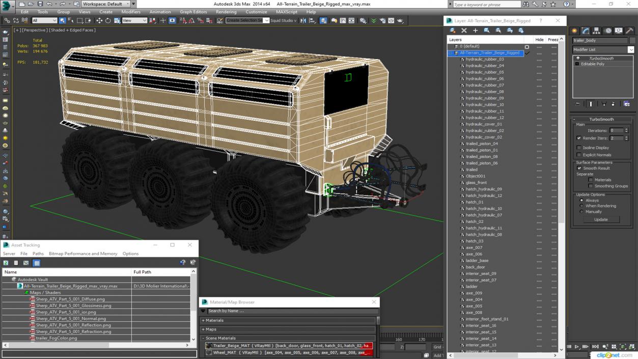 All-Terrain Trailer Beige Rigged 2 3D model