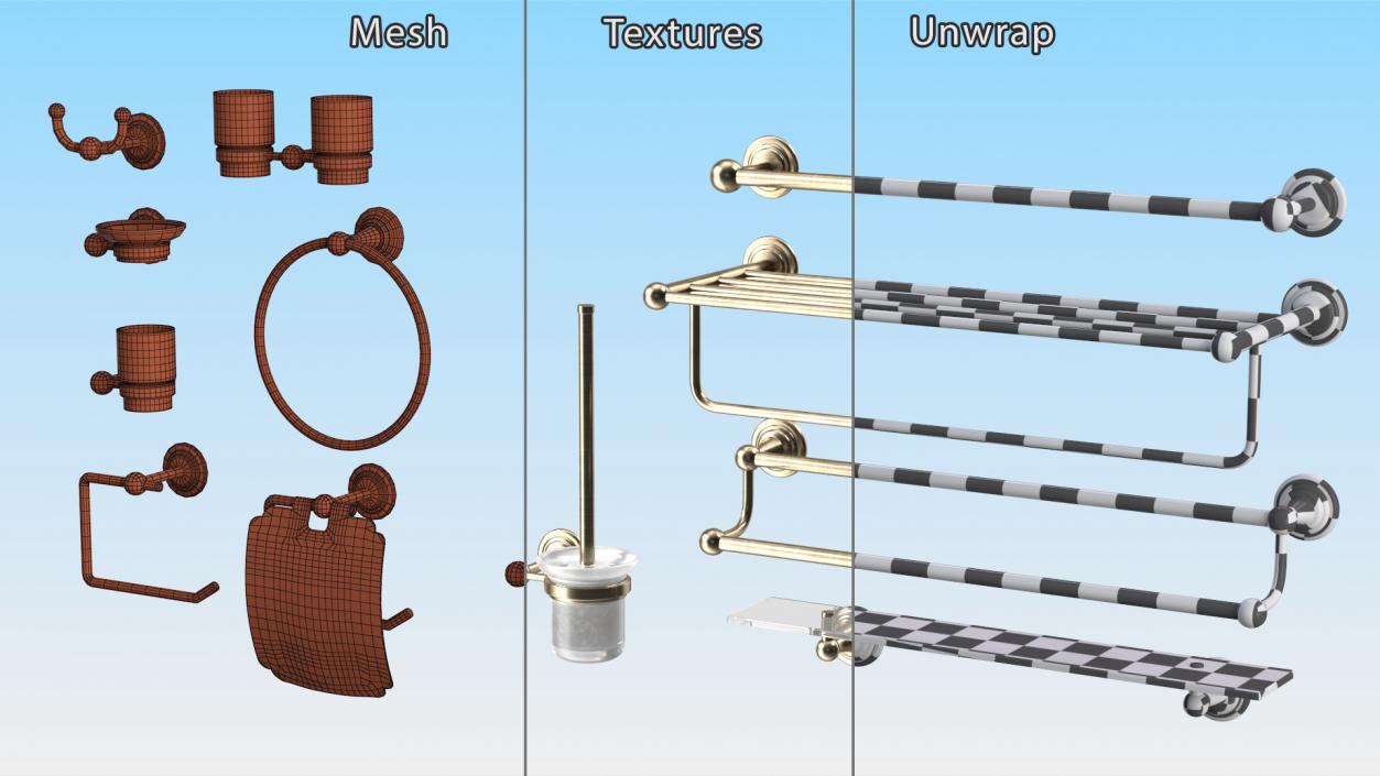 3D Bronze Bathroom Wall Accessories Set