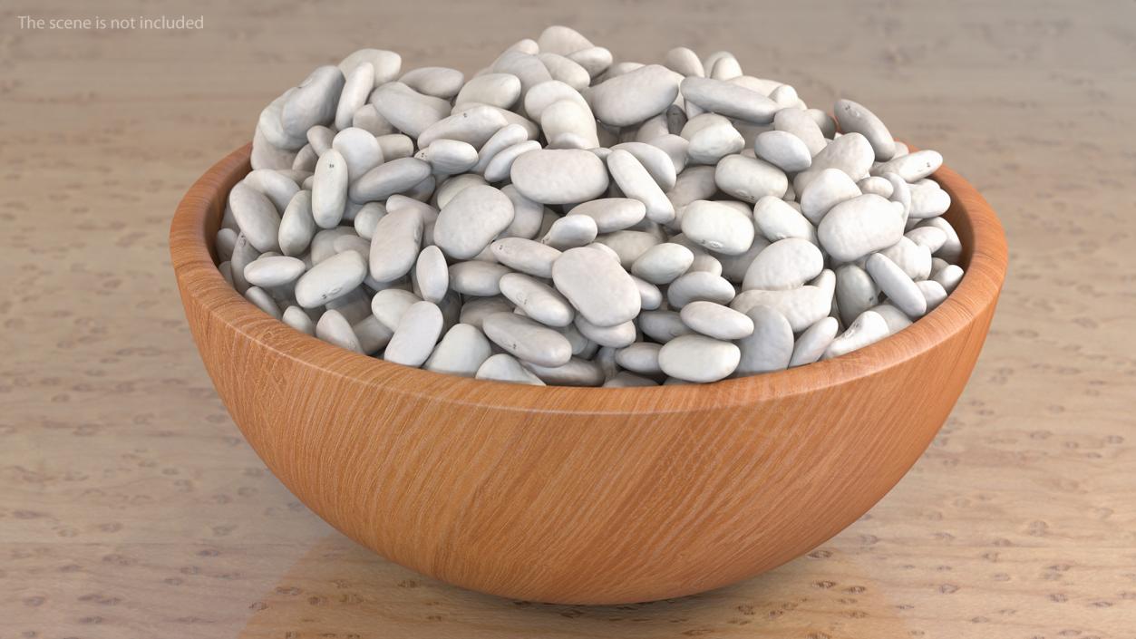 3D model White Pea Bean on Wooden Plate