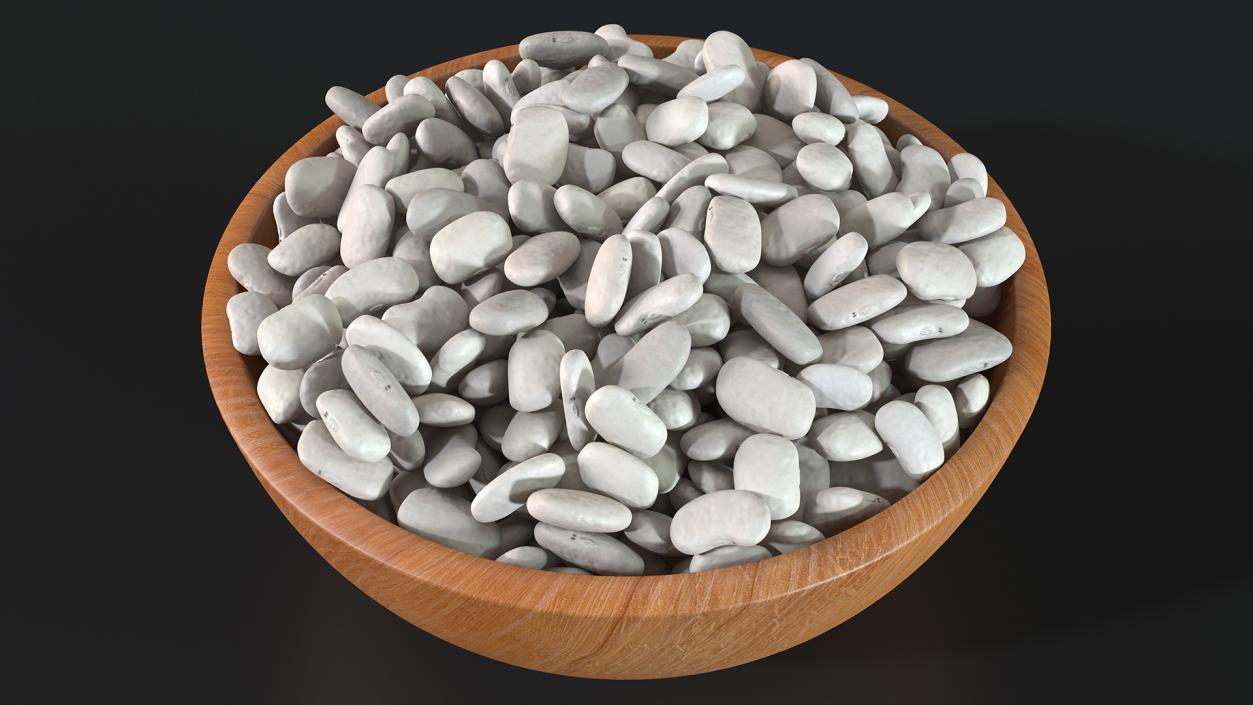 3D model White Pea Bean on Wooden Plate