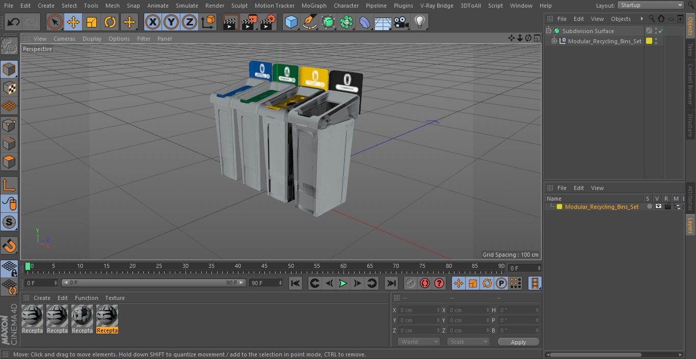 3D Modular Recycling Bins Set