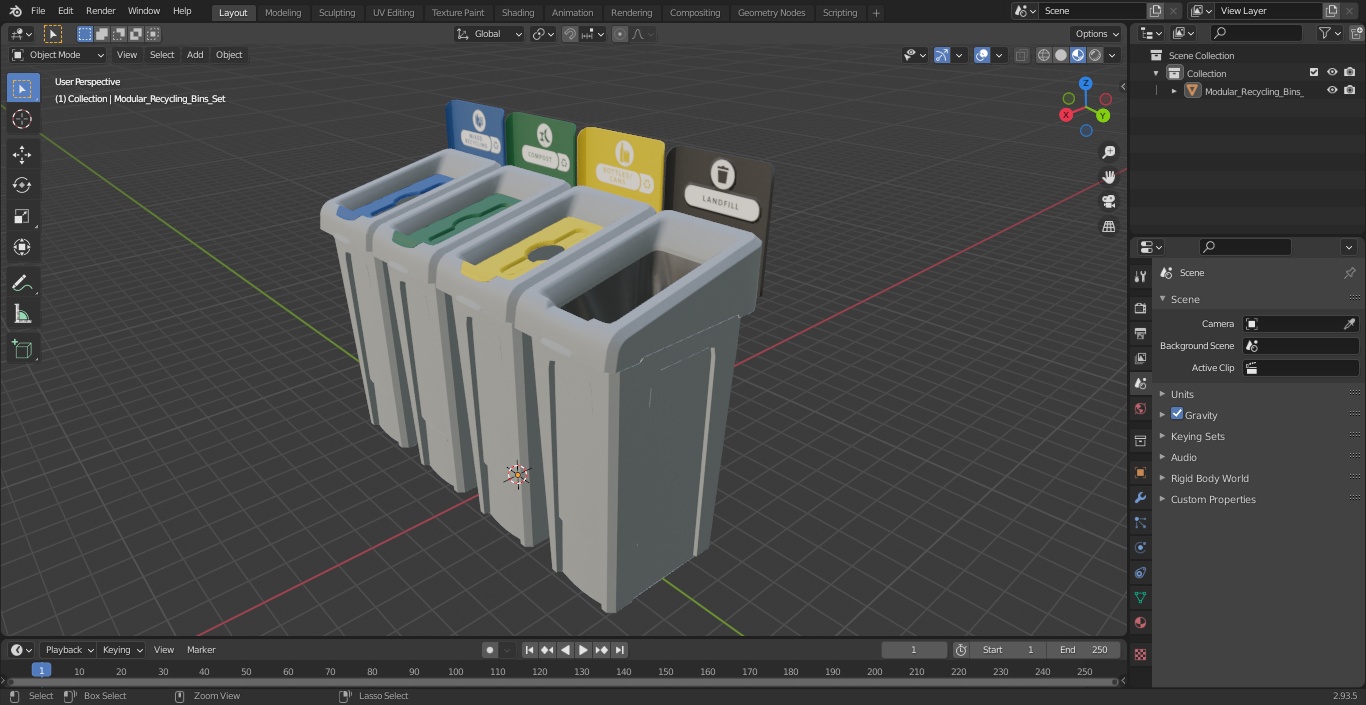 3D Modular Recycling Bins Set