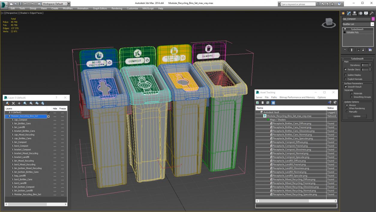 3D Modular Recycling Bins Set