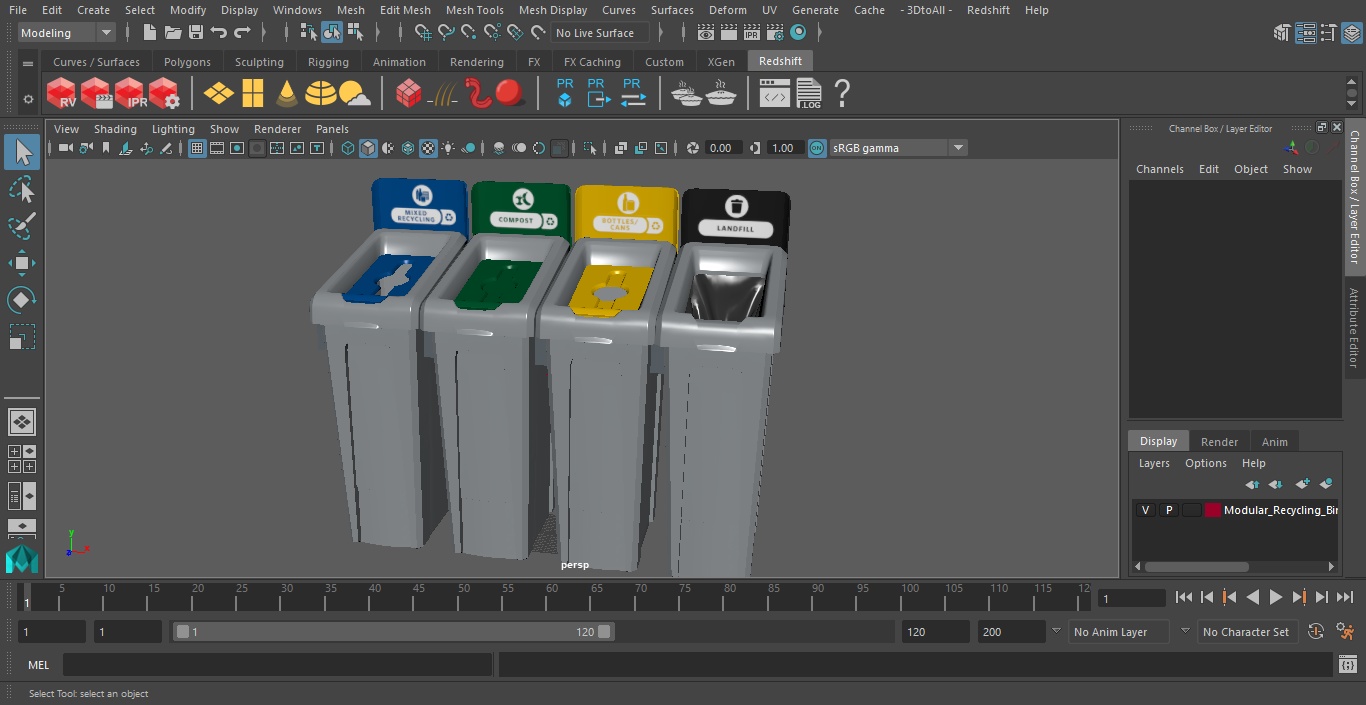 3D Modular Recycling Bins Set