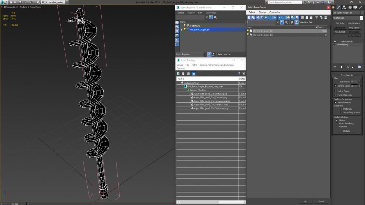 Old Earth Auger Bit 3D model