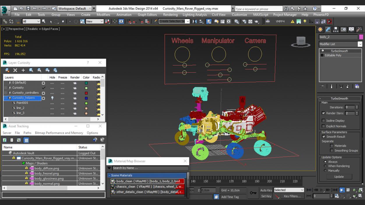 Curiosity Mars Rover Rigged 3D