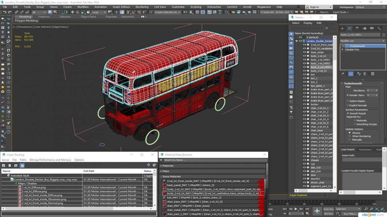 3D London Double Decker Bus Rigged