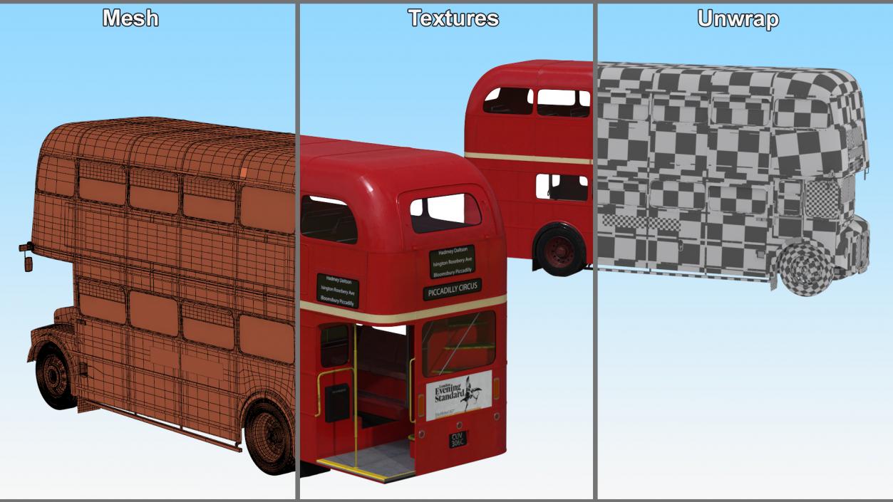 3D London Double Decker Bus Rigged