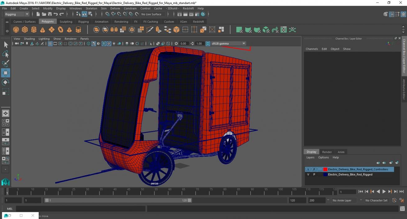 Electric Delivery Bike Red Rigged for Maya 3D