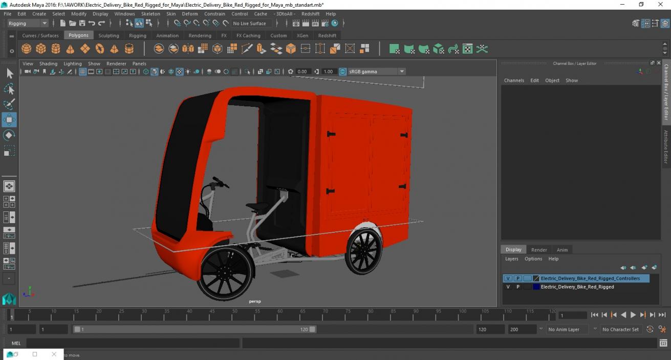 Electric Delivery Bike Red Rigged for Maya 3D