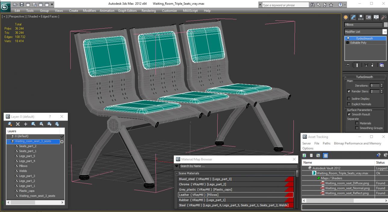 3D model Waiting Room Triple Seats