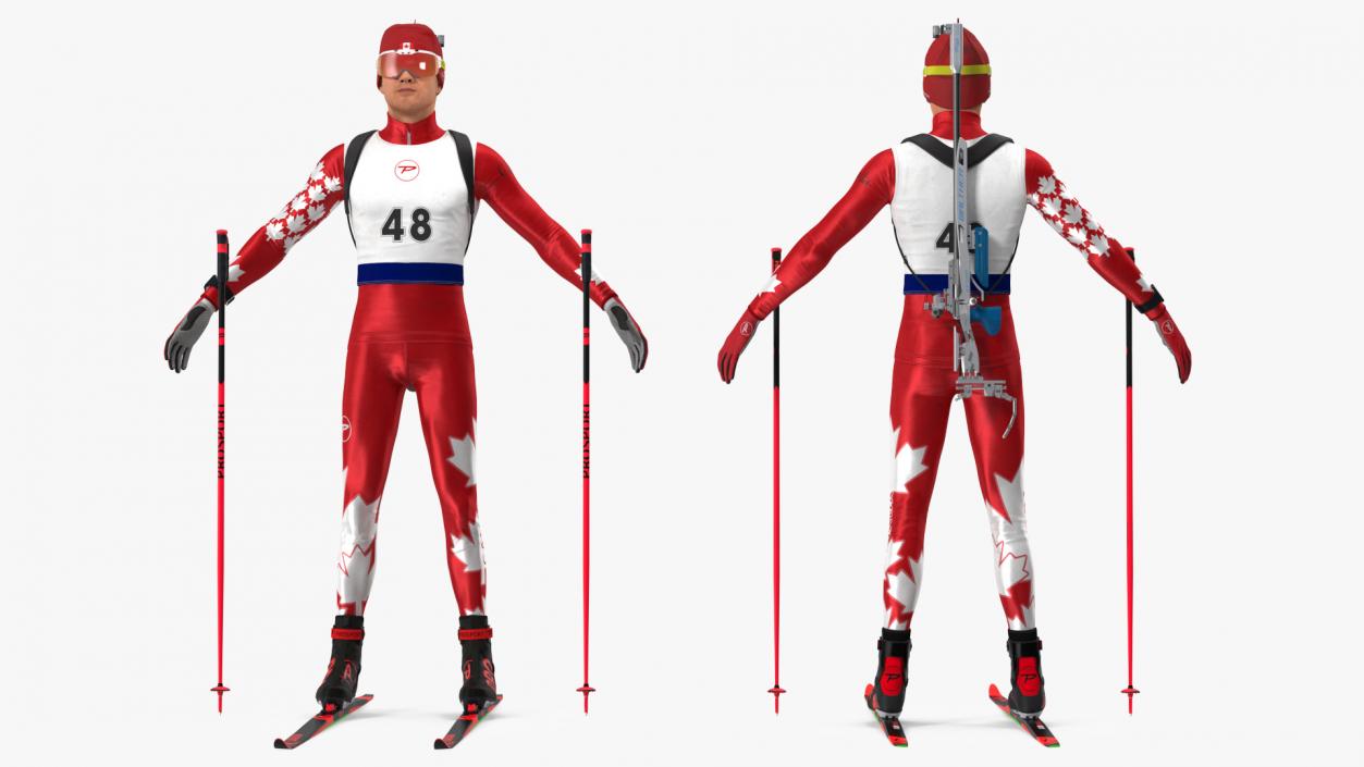 3D Biathlonist Fully Equipped Canada Team Neutral Pose