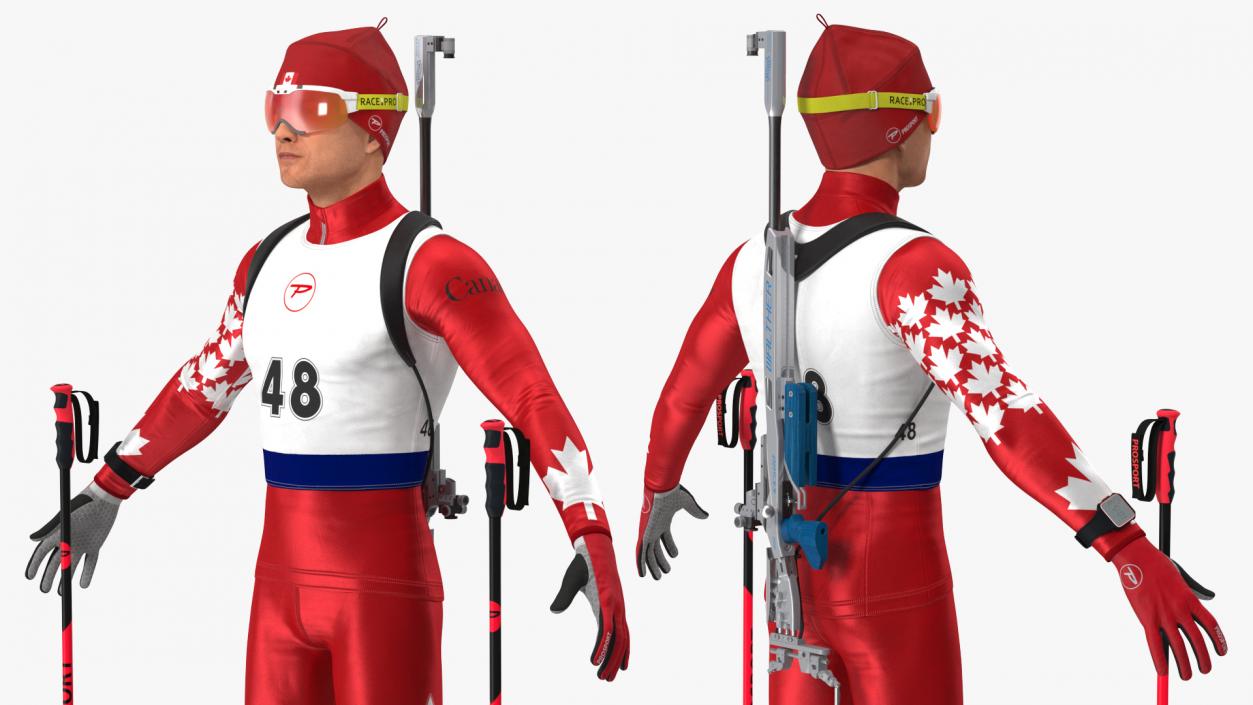 3D Biathlonist Fully Equipped Canada Team Neutral Pose