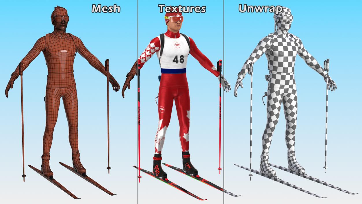 3D Biathlonist Fully Equipped Canada Team Neutral Pose