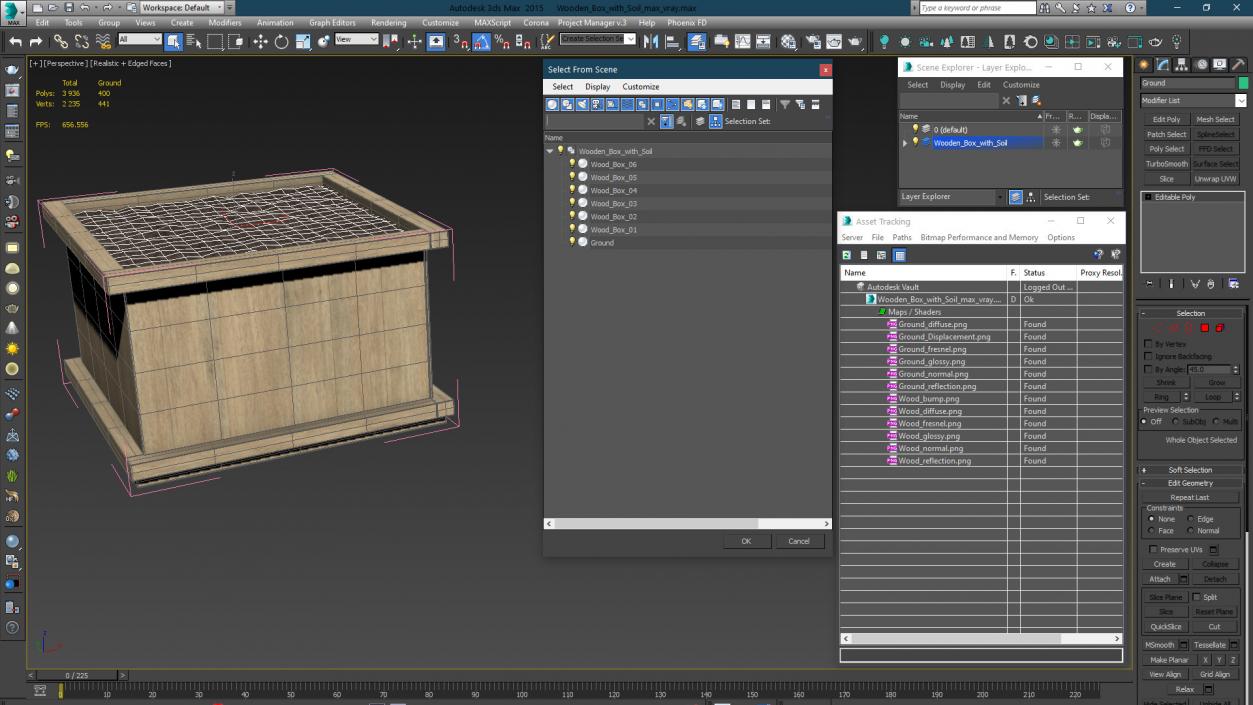 3D model Wooden Box with Soil