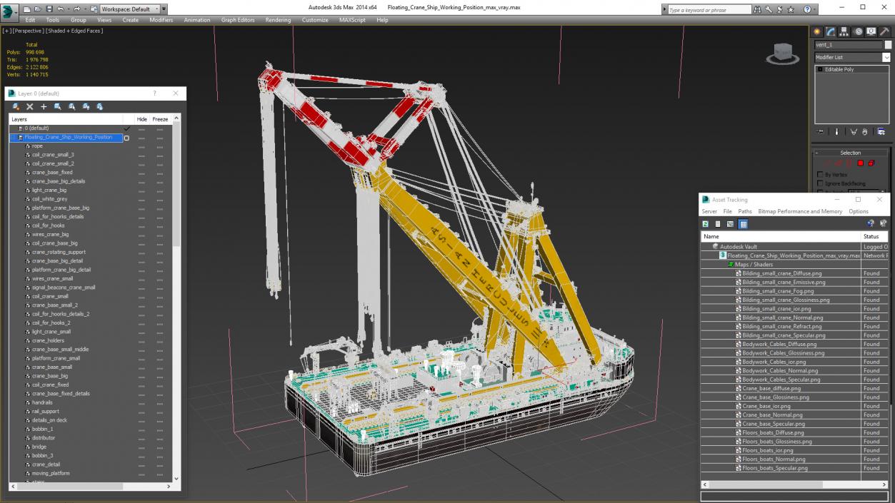 3D Floating Crane Ship Working Position