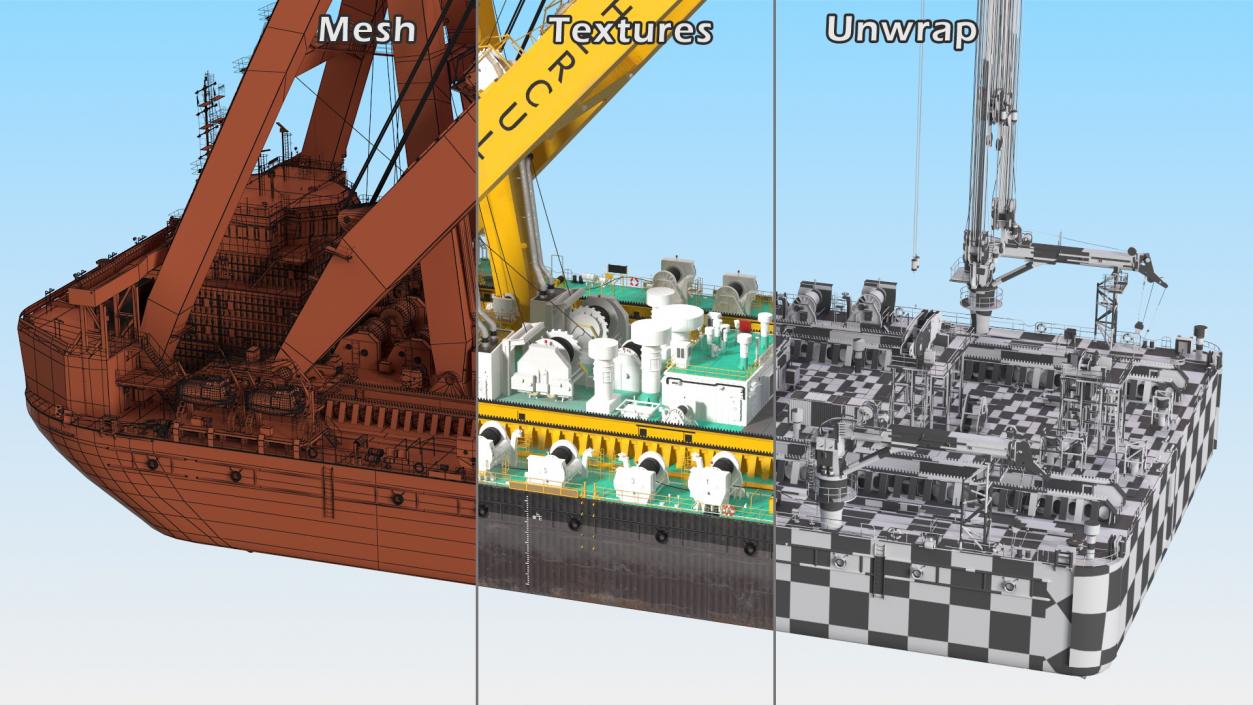 3D Floating Crane Ship Working Position