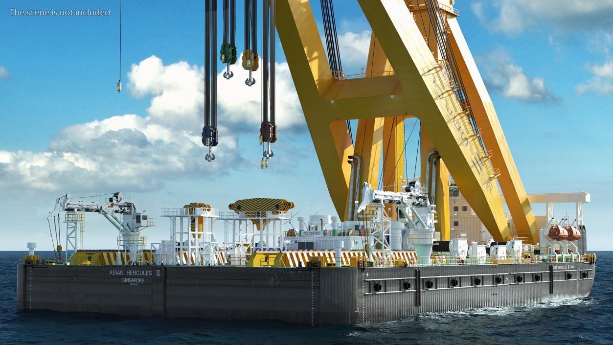 3D Floating Crane Ship Working Position