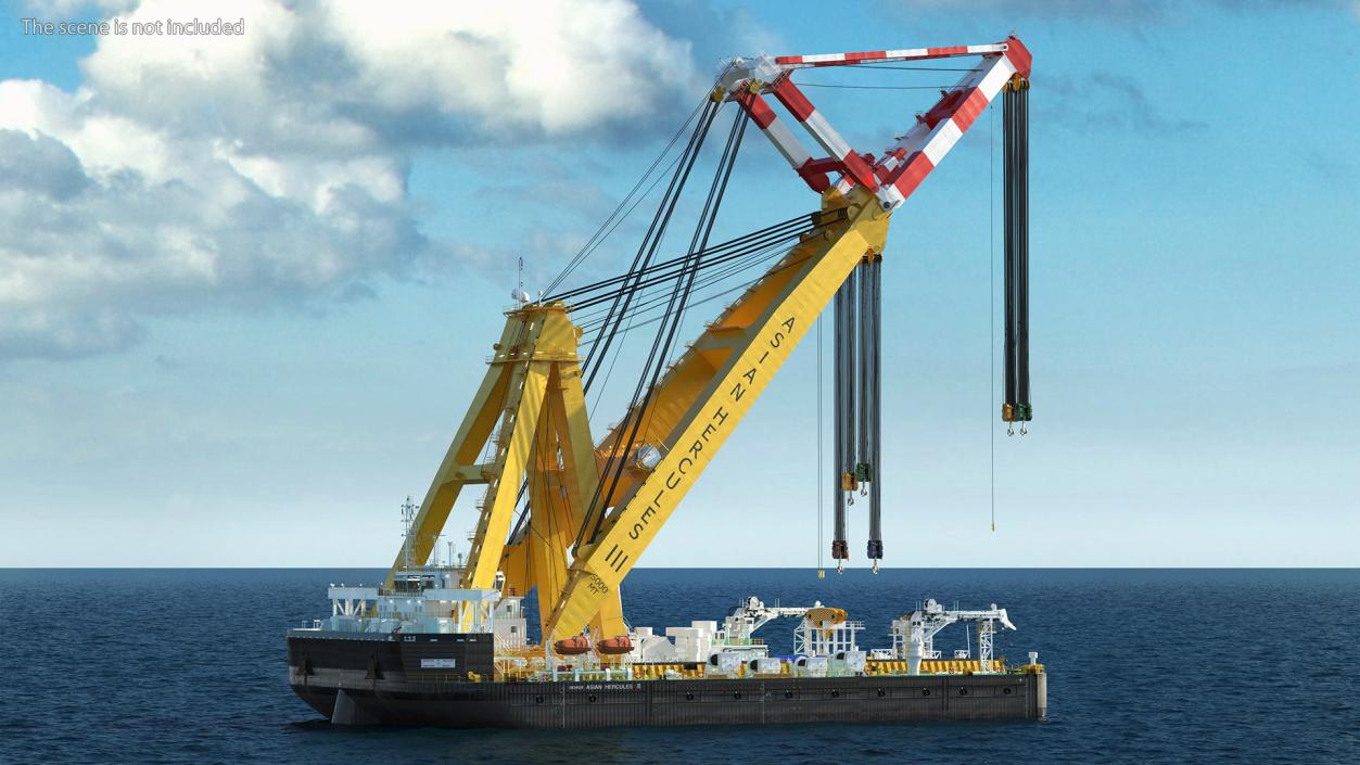 3D Floating Crane Ship Working Position