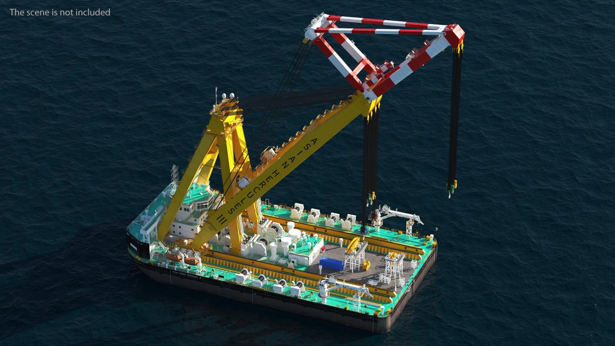 3D Floating Crane Ship Working Position