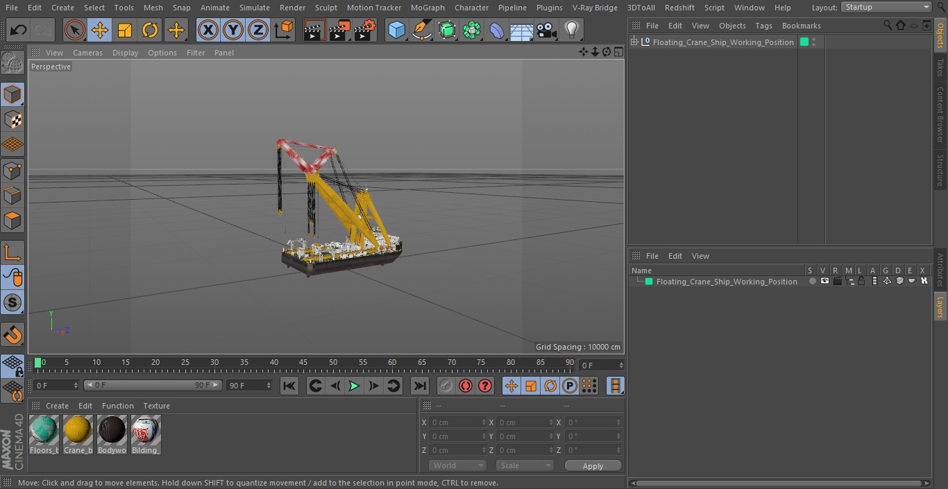 3D Floating Crane Ship Working Position