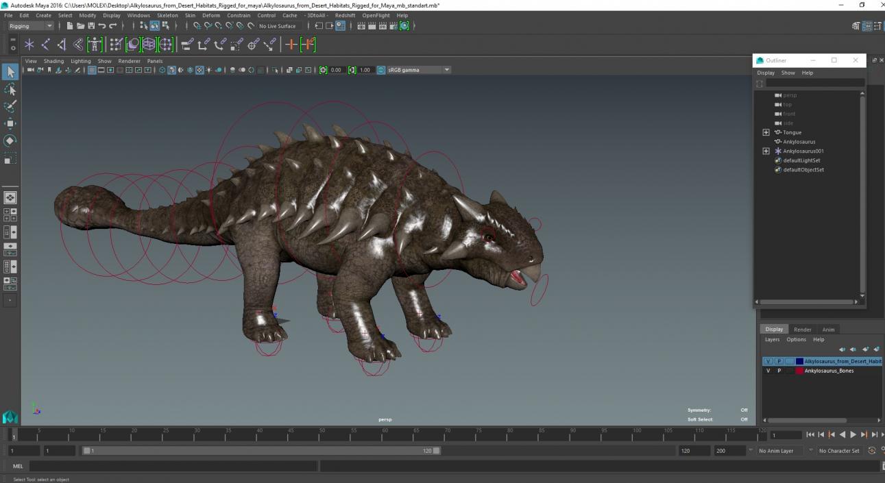 Ankylosaurus from Desert Habitats Rigged for Maya 3D model