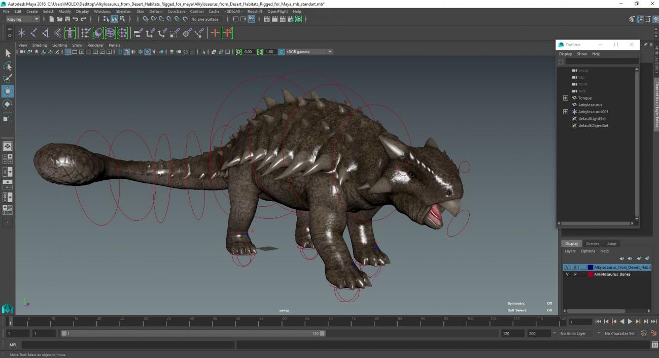 Ankylosaurus from Desert Habitats Rigged for Maya 3D model