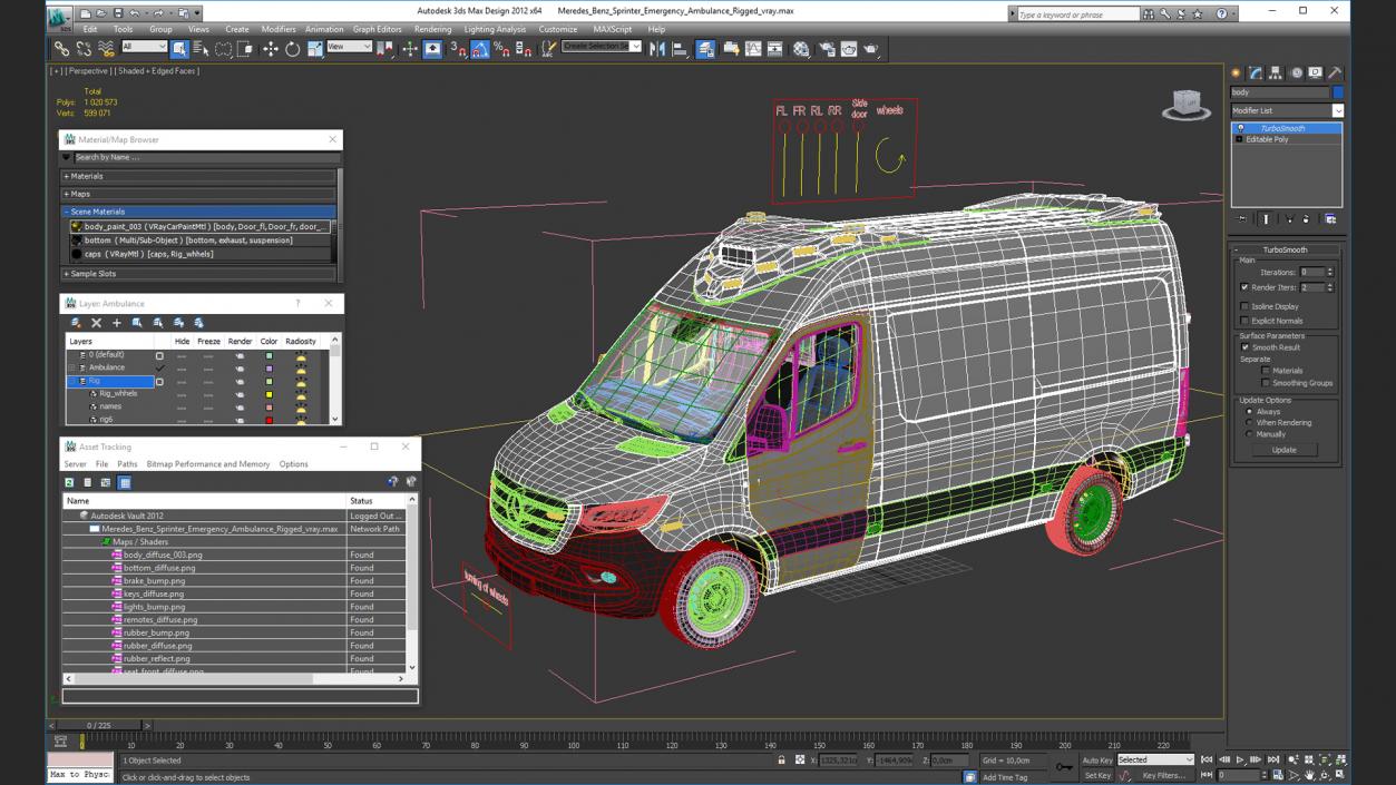 Mercedes Benz Sprinter Emergency Ambulance Rigged 3D model