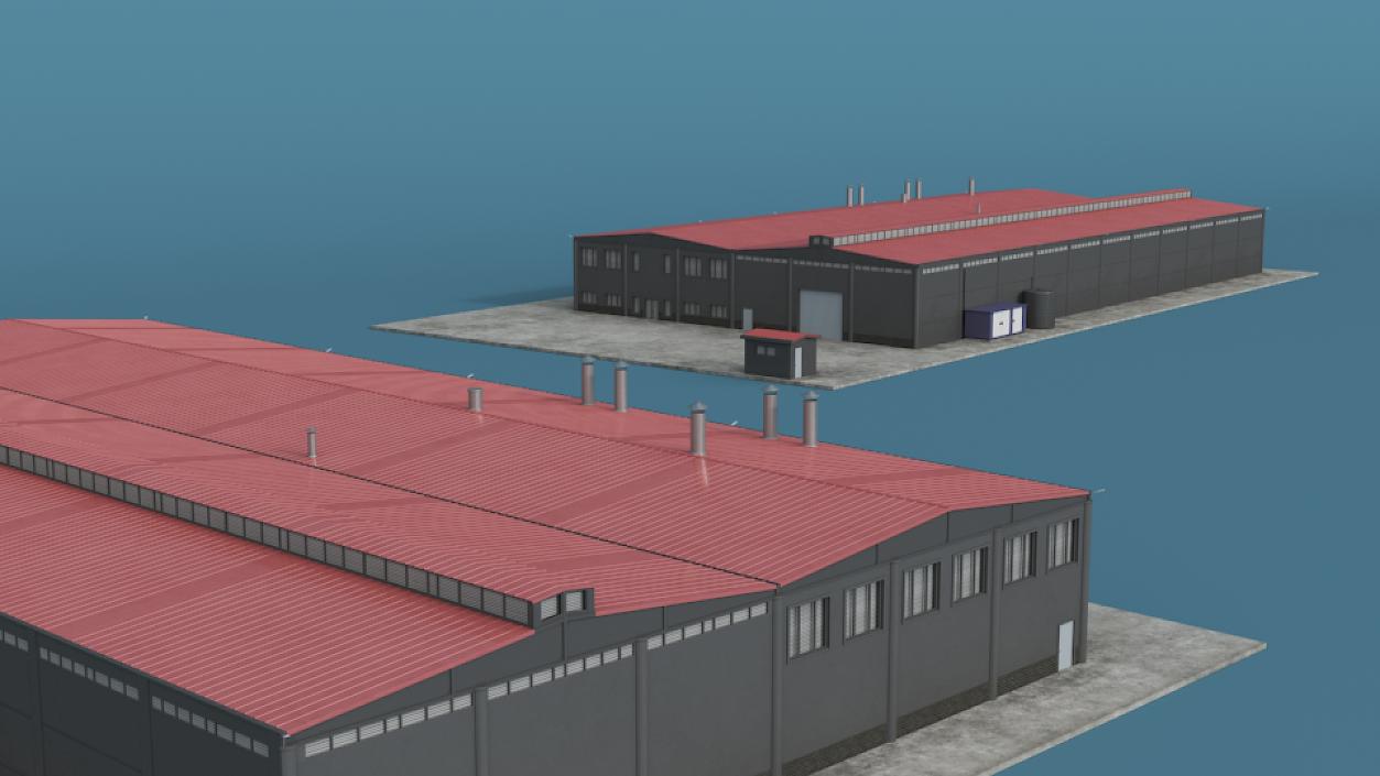 3D model Industrial Large Factory Building 2