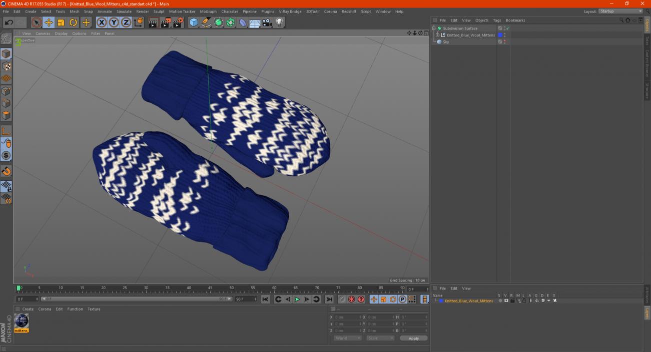 3D model Knitted Blue Wool Mittens