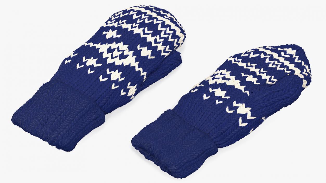 3D model Knitted Blue Wool Mittens