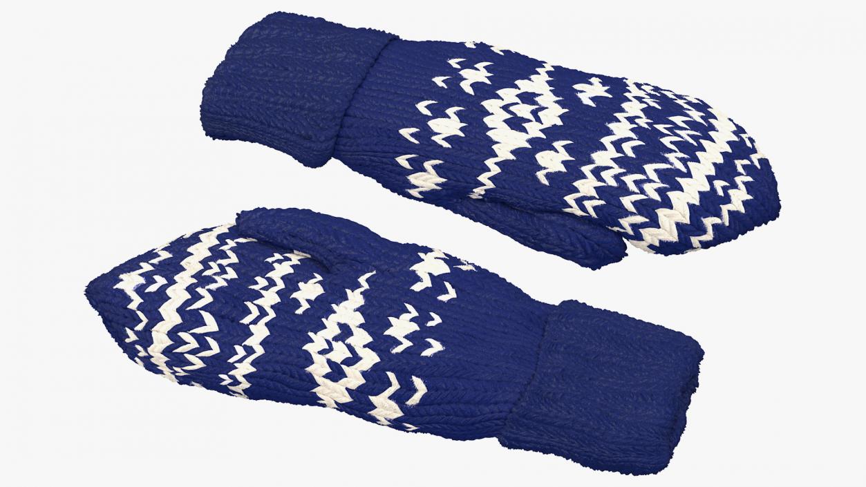 3D model Knitted Blue Wool Mittens