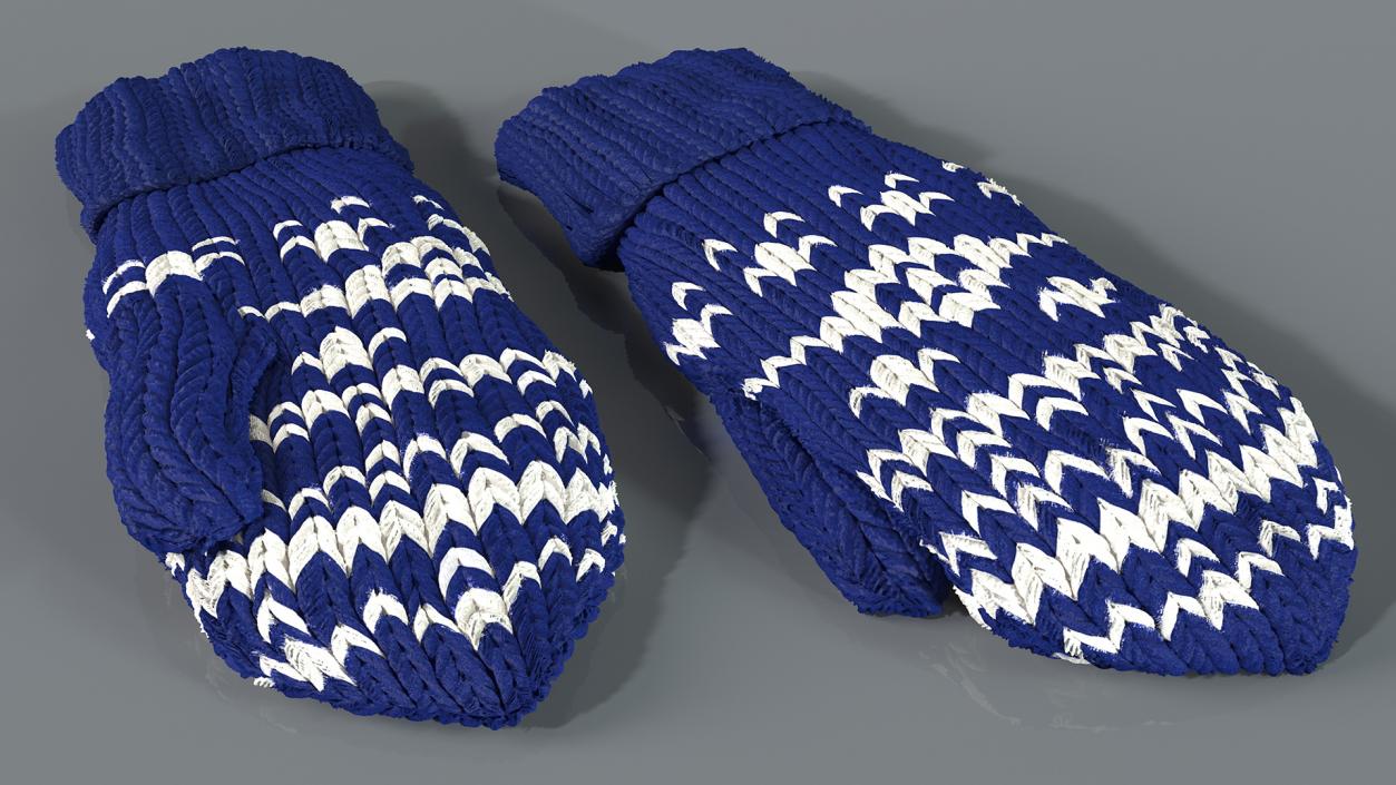 3D model Knitted Blue Wool Mittens