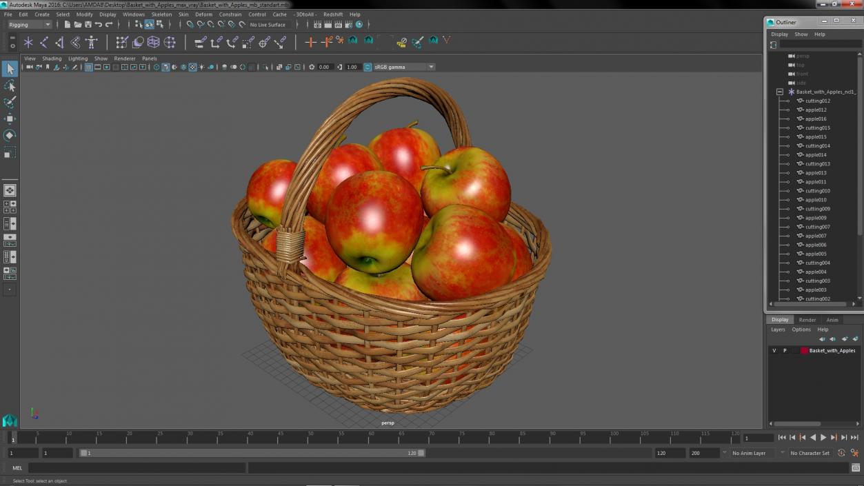 3D Basket with Apples model