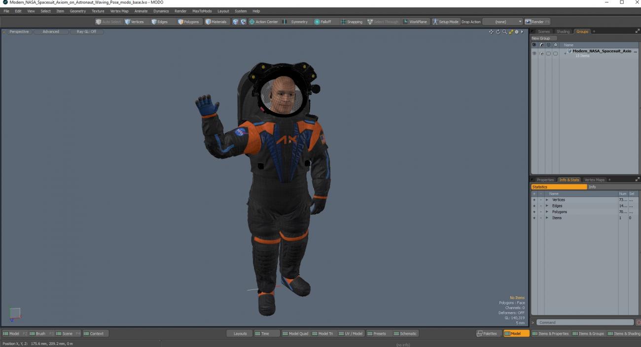 Modern NASA Spacesuit Axiom on Astronaut Waving Pose 3D