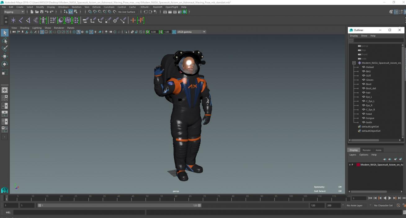 Modern NASA Spacesuit Axiom on Astronaut Waving Pose 3D