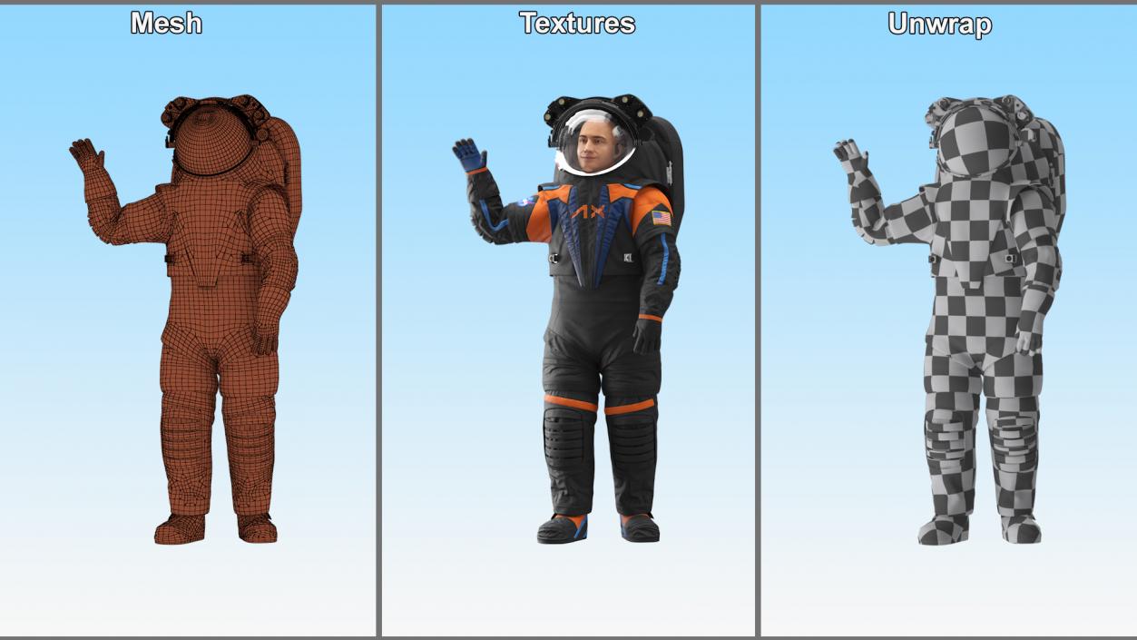 Modern NASA Spacesuit Axiom on Astronaut Waving Pose 3D