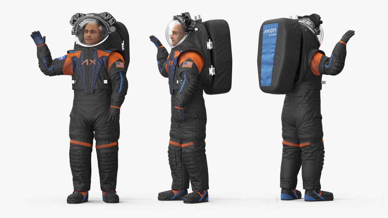 Modern NASA Spacesuit Axiom on Astronaut Waving Pose 3D