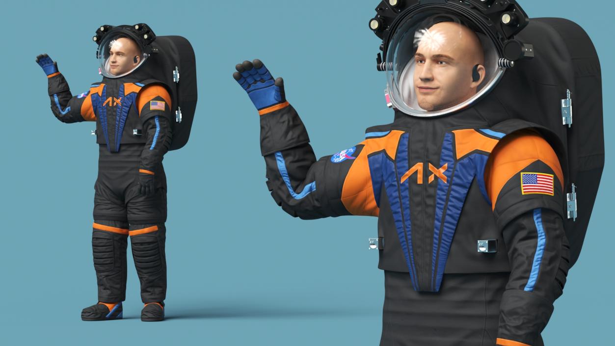 Modern NASA Spacesuit Axiom on Astronaut Waving Pose 3D