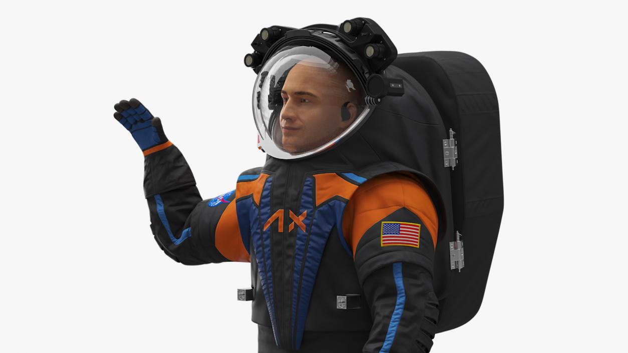 Modern NASA Spacesuit Axiom on Astronaut Waving Pose 3D