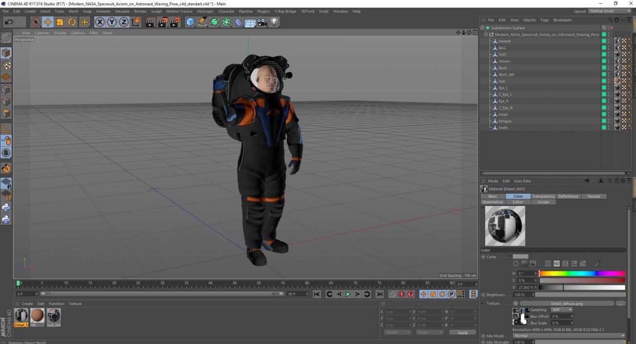 Modern NASA Spacesuit Axiom on Astronaut Waving Pose 3D