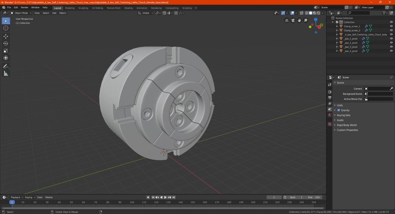 3D Adjustable 4 Jaw Self Centering Lathe Chuck model