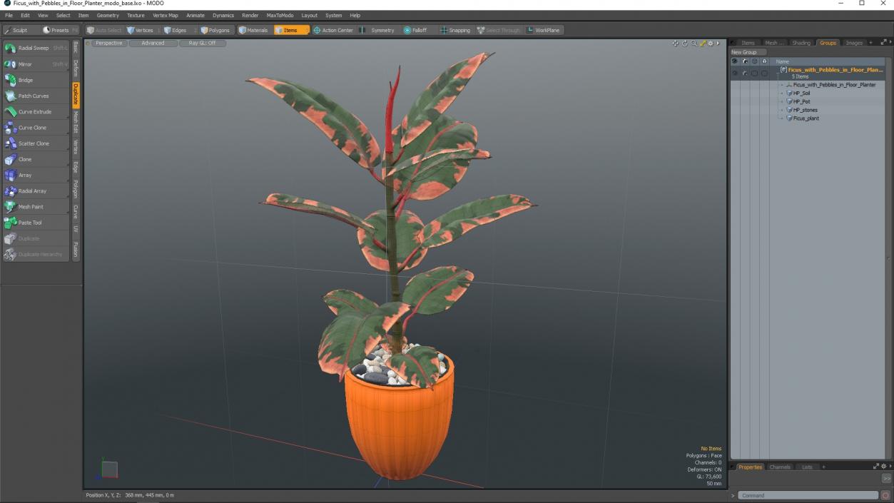 3D model Ficus with Pebbles in Floor Planter