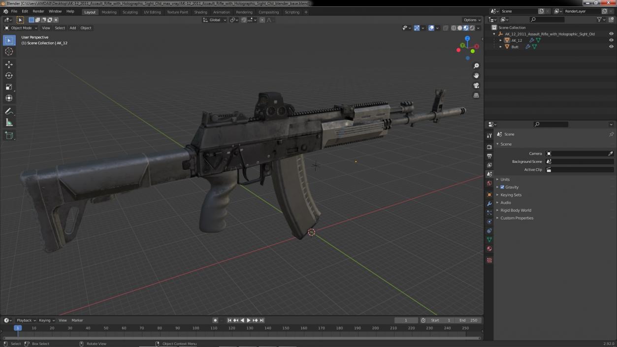 3D AK-12 2011 Assault Rifle with Holographic Sight Old