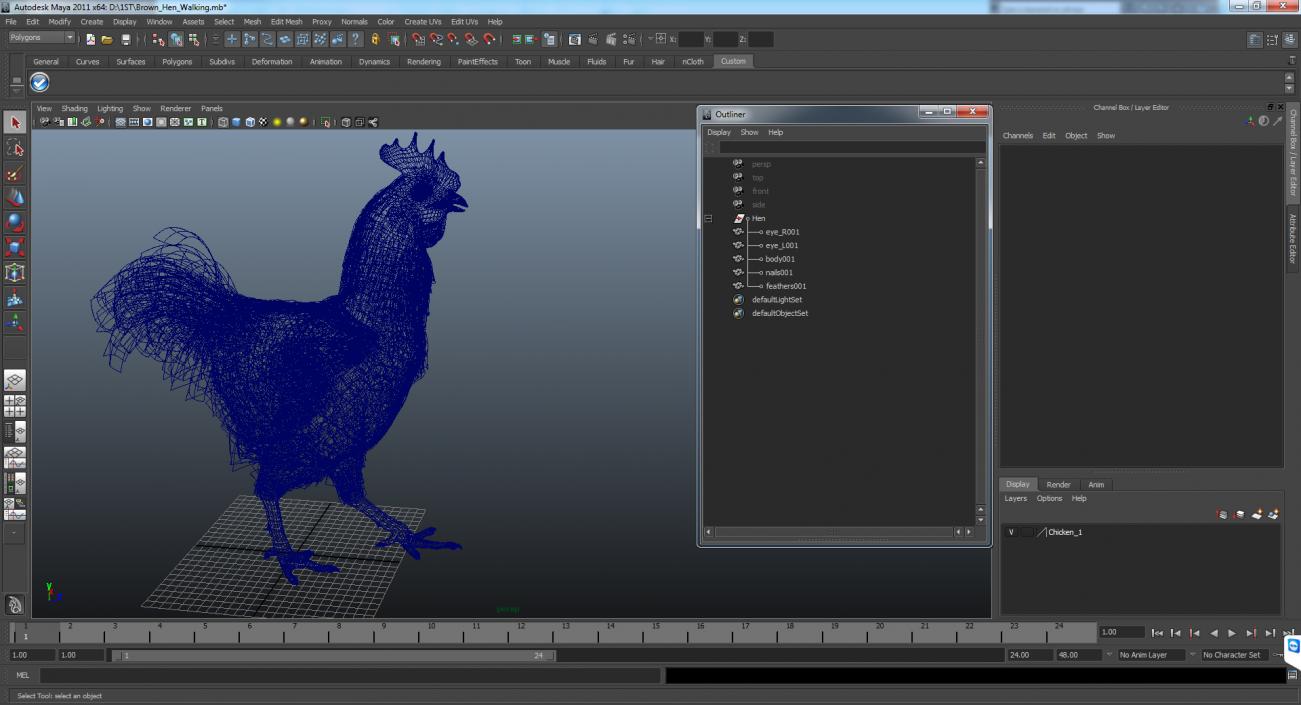 Brown Hen Walking 3D