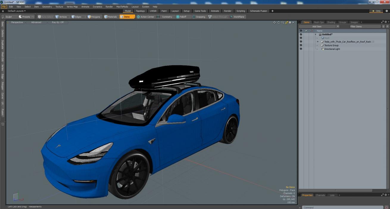 3D Tesla with Thule Car Roofbox on Roof Rack