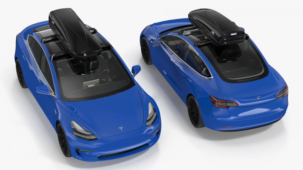 3D Tesla with Thule Car Roofbox on Roof Rack