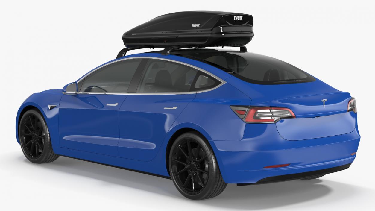 3D Tesla with Thule Car Roofbox on Roof Rack