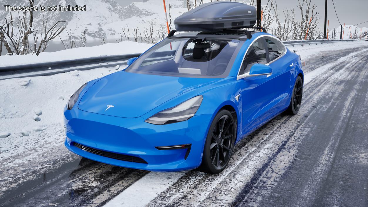 3D Tesla with Thule Car Roofbox on Roof Rack