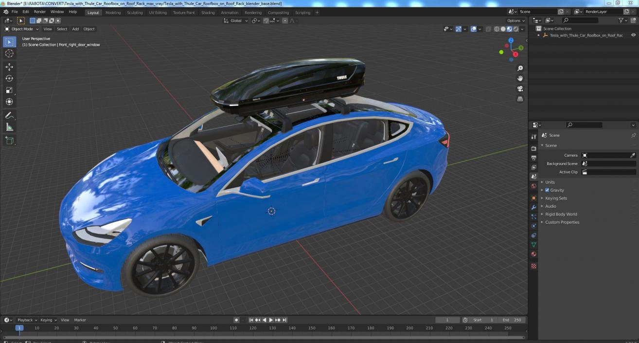 3D Tesla with Thule Car Roofbox on Roof Rack